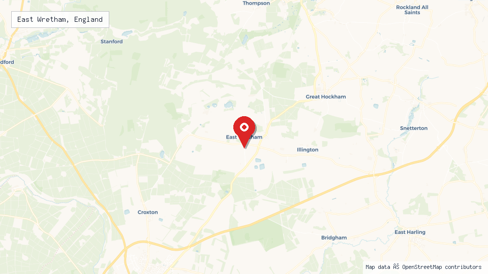 Street map of East Wretham, England with location pin
