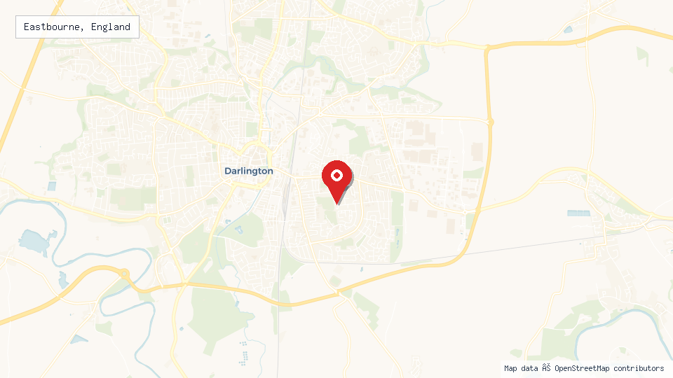 Street map of Eastbourne, England with location pin