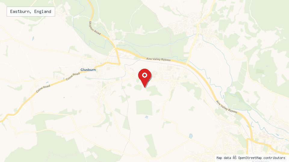 Street map of Eastburn, England with location pin