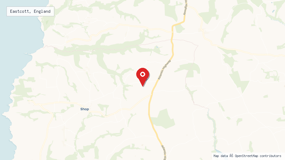 Street map of Eastcott, England with location pin