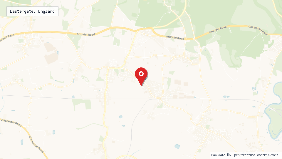 Street map of Eastergate, England with location pin