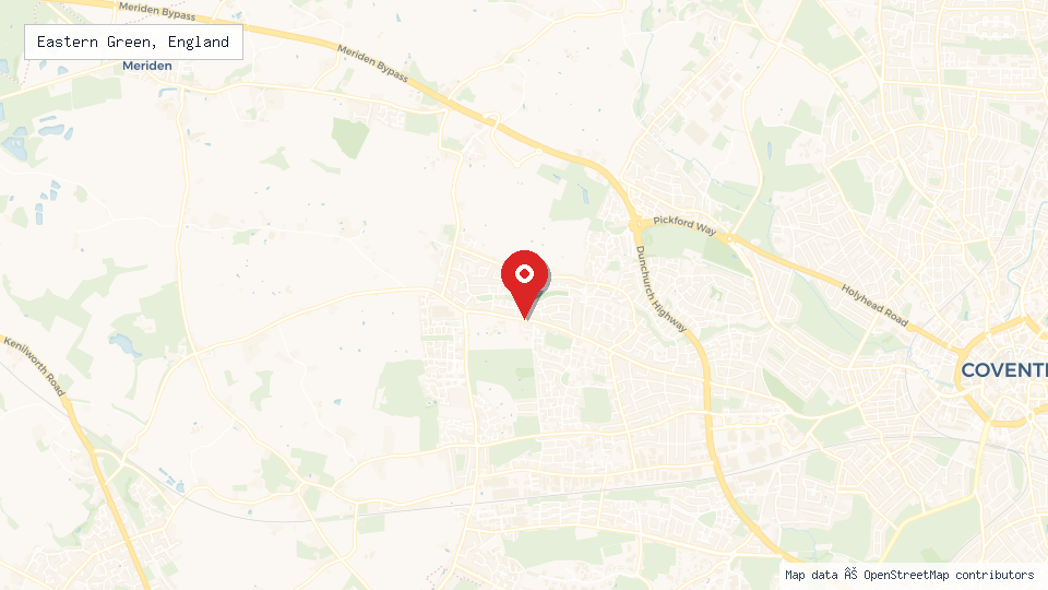 Street map of Eastern Green, England with location pin