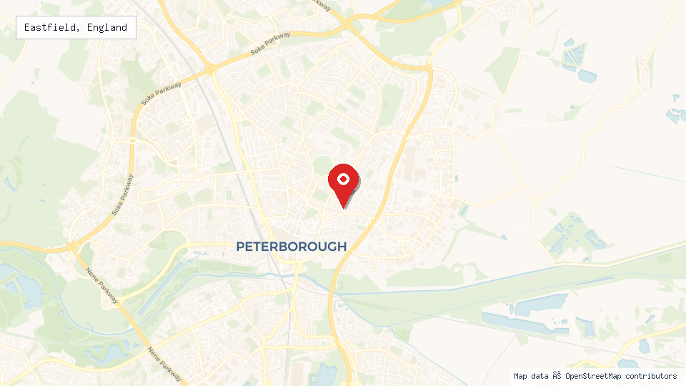 Street map of Eastfield, England with location pin
