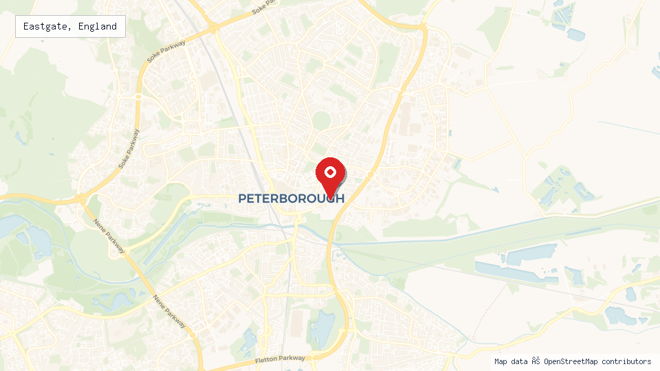 Street map of Eastgate, England with location pin