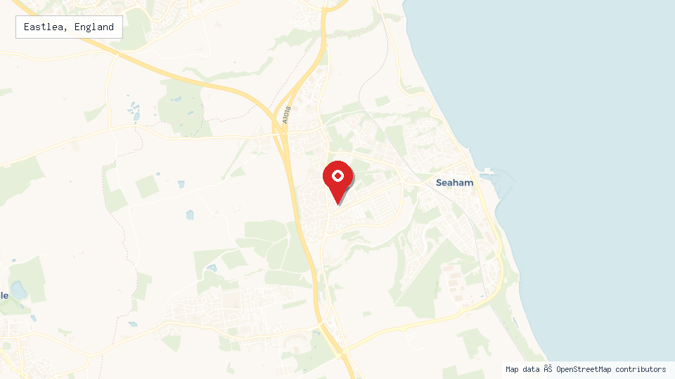 Street map of Eastlea, England with location pin