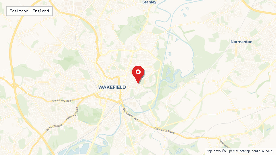 Street map of Eastmoor, England with location pin
