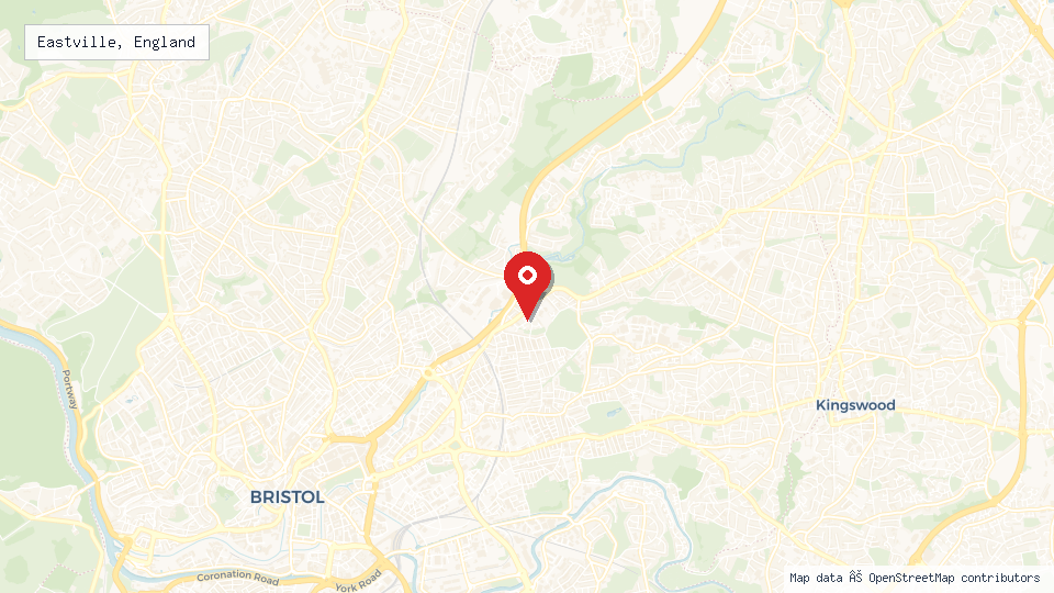 Street map of Eastville, England with location pin