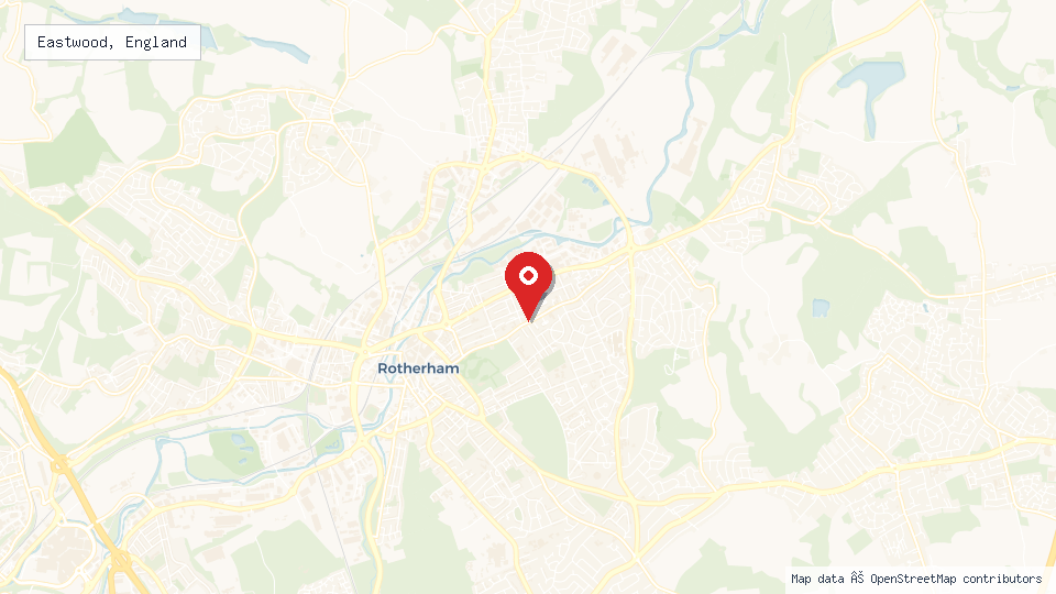 Street map of Eastwood, England with location pin