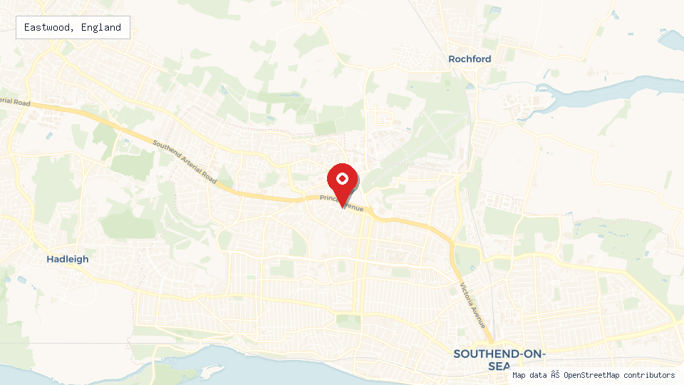 Street map of Eastwood, England with location pin