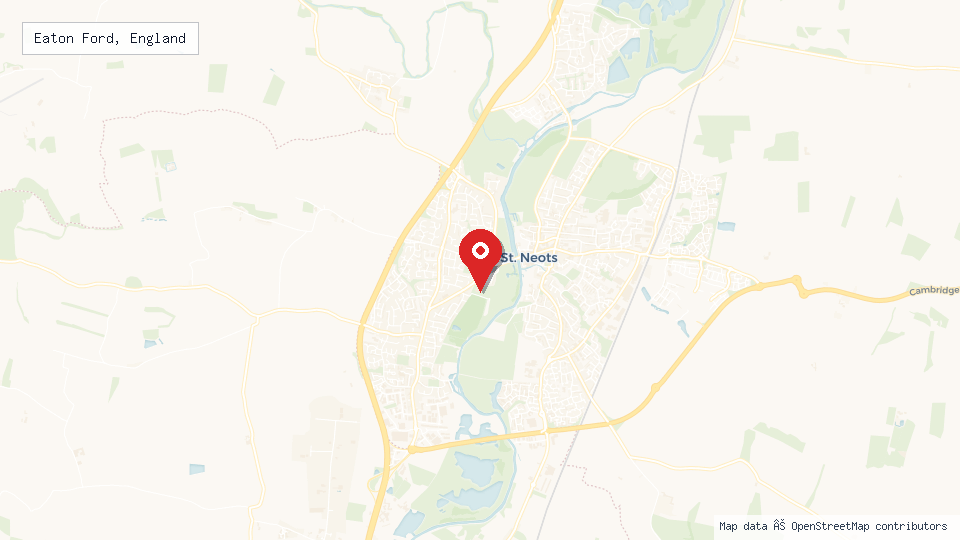 Street map of Eaton Ford, England with location pin