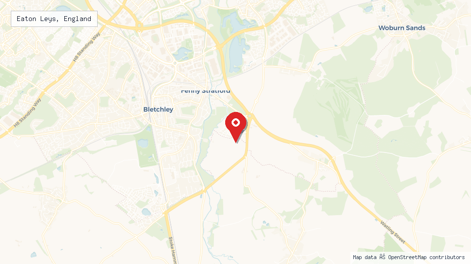 Street map of Eaton Leys, England with location pin