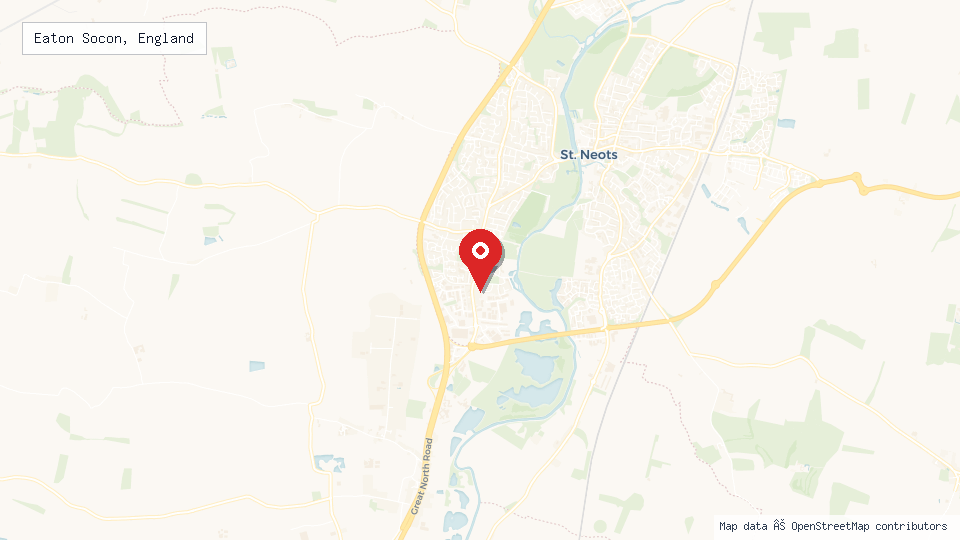 Street map of Eaton Socon, England with location pin