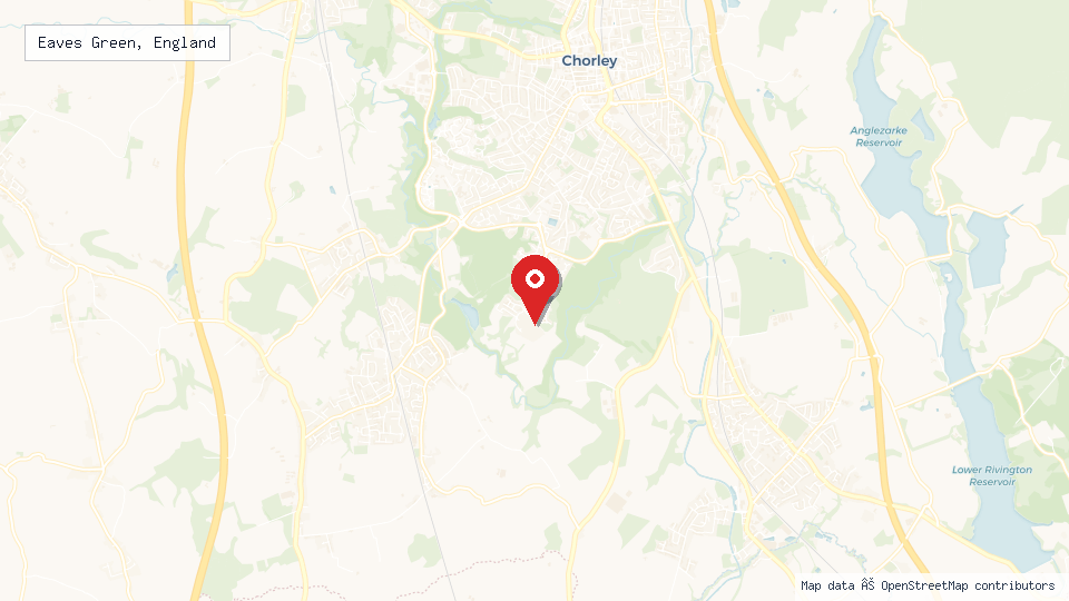 Street map of Eaves Green, England with location pin