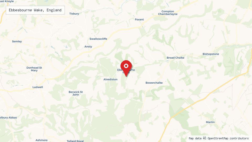 Street map of Ebbesbourne Wake, England with location pin