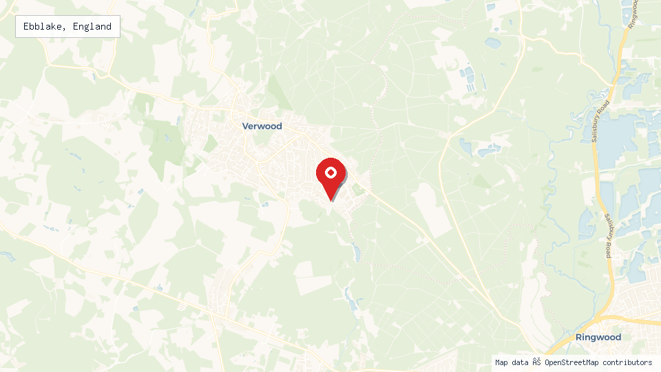Street map of Ebblake, England with location pin
