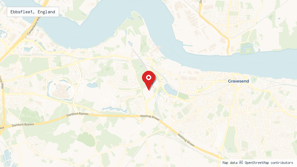 Street map of Ebbsfleet, England with location pin