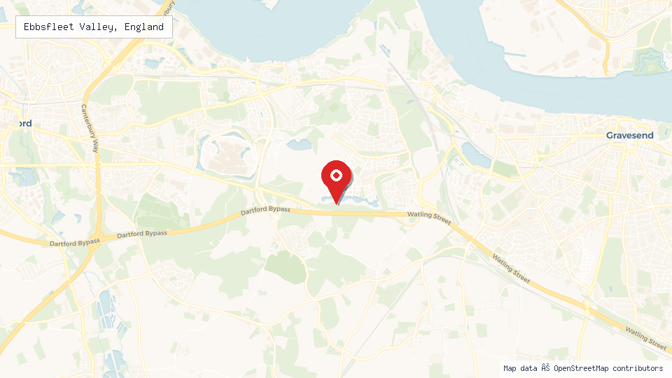 Street map of Ebbsfleet Valley, England with location pin