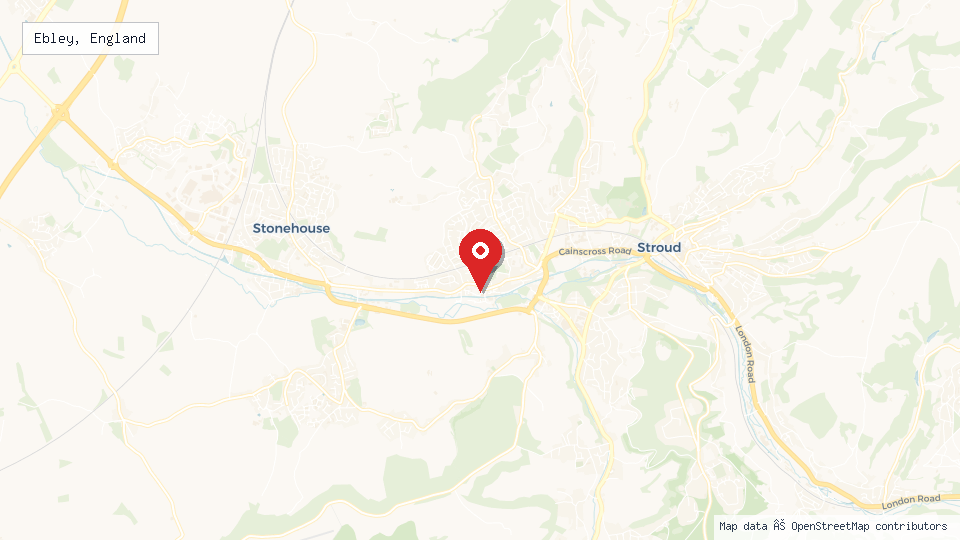 Street map of Ebley, England with location pin