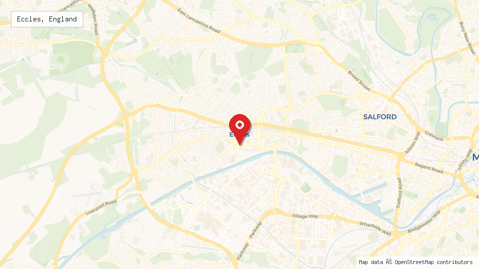 Street map of Eccles, England with location pin