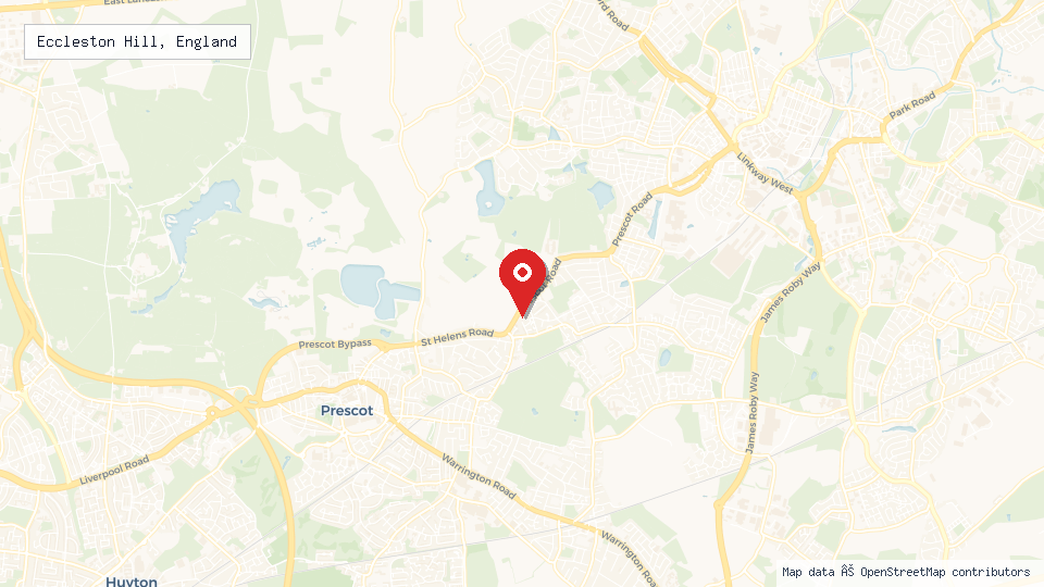 Street map of Eccleston Hill, England with location pin