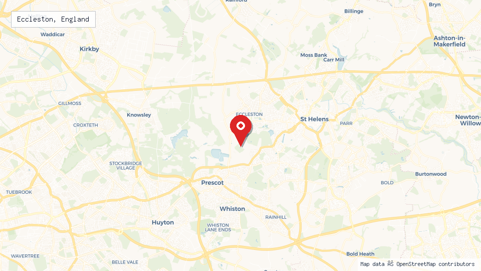 Street map of Eccleston, England with location pin