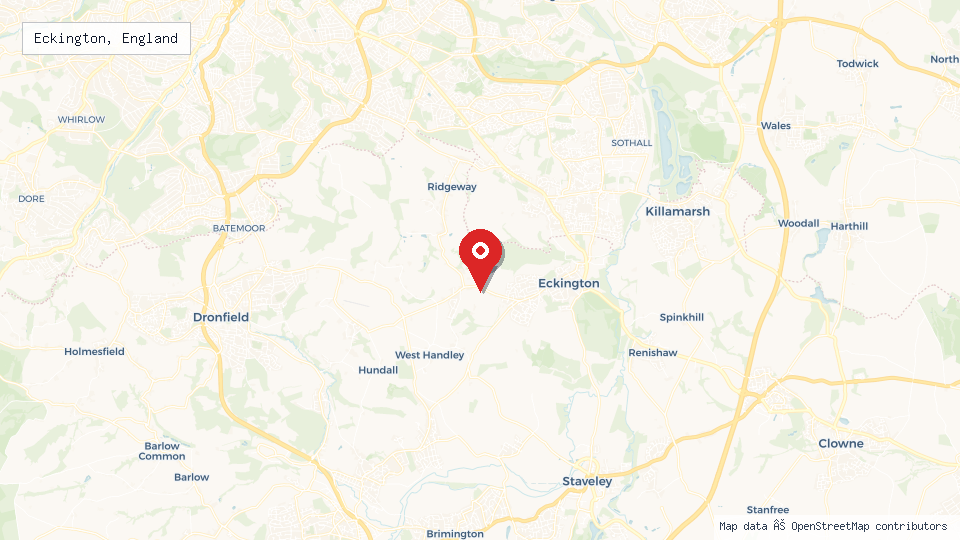 Street map of Eckington, England with location pin