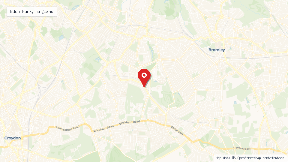 Street map of Eden Park, England with location pin