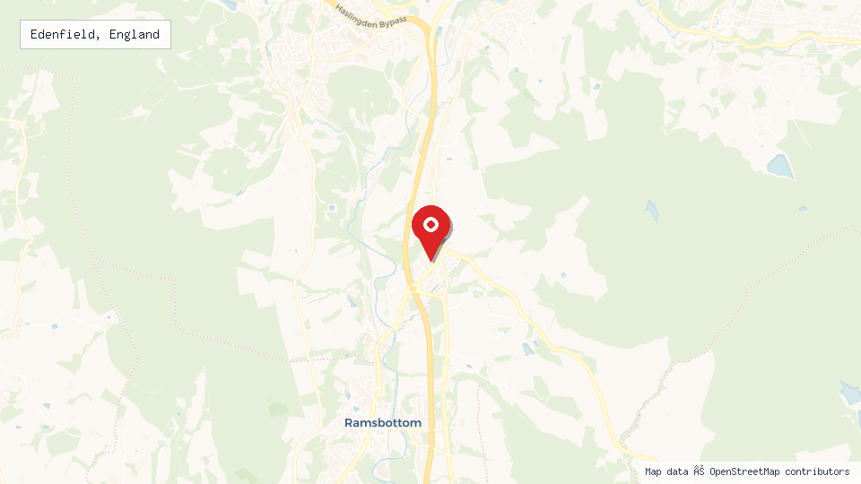 Street map of Edenfield, England with location pin