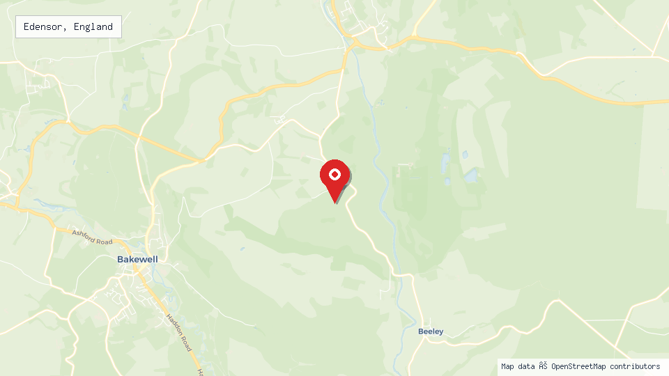Street map of Edensor, England with location pin