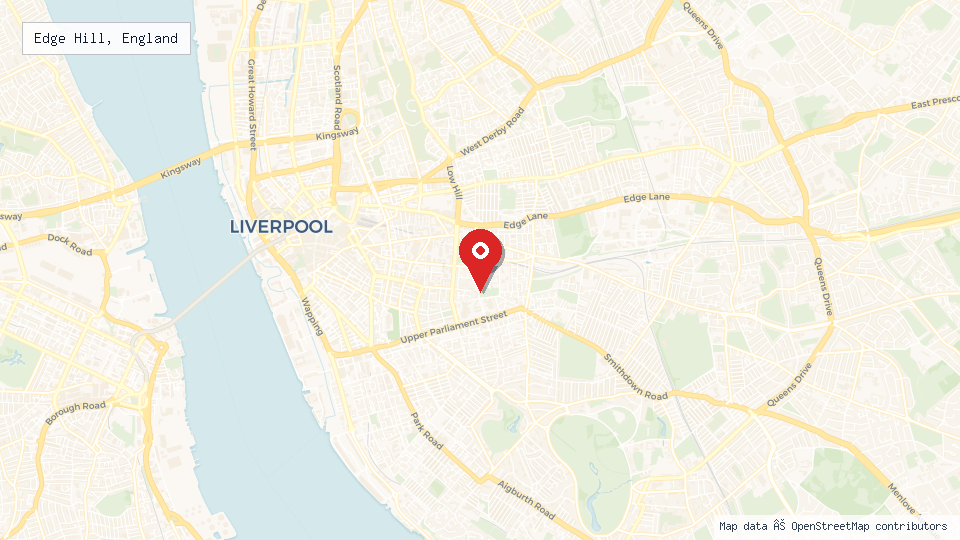 Street map of Edge Hill, England with location pin