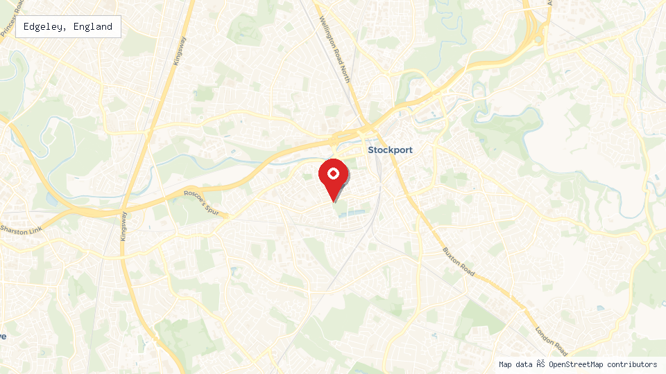 Street map of Edgeley, England with location pin