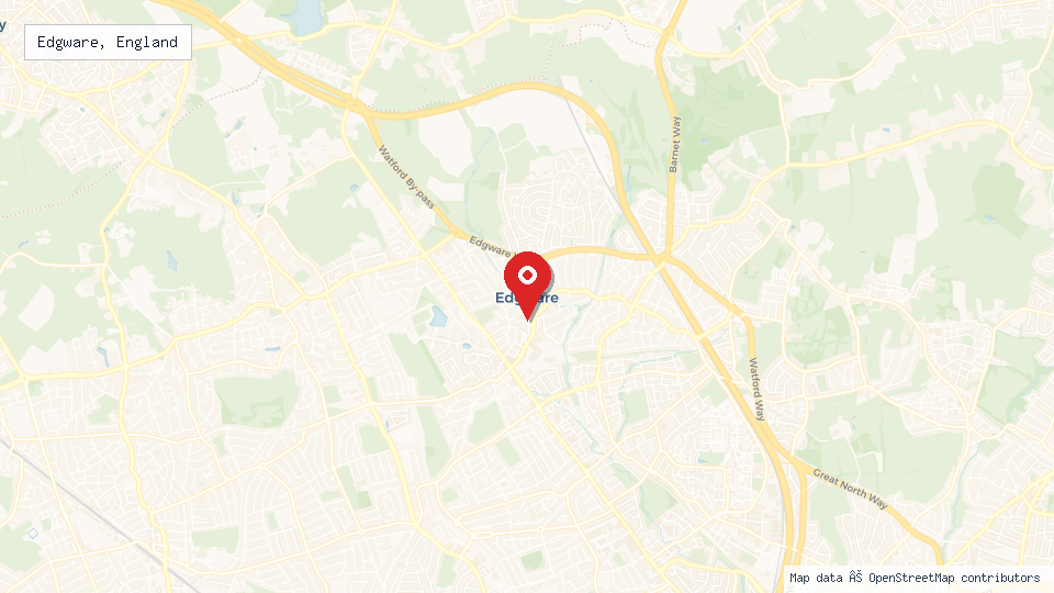Street map of Edgware, England with location pin