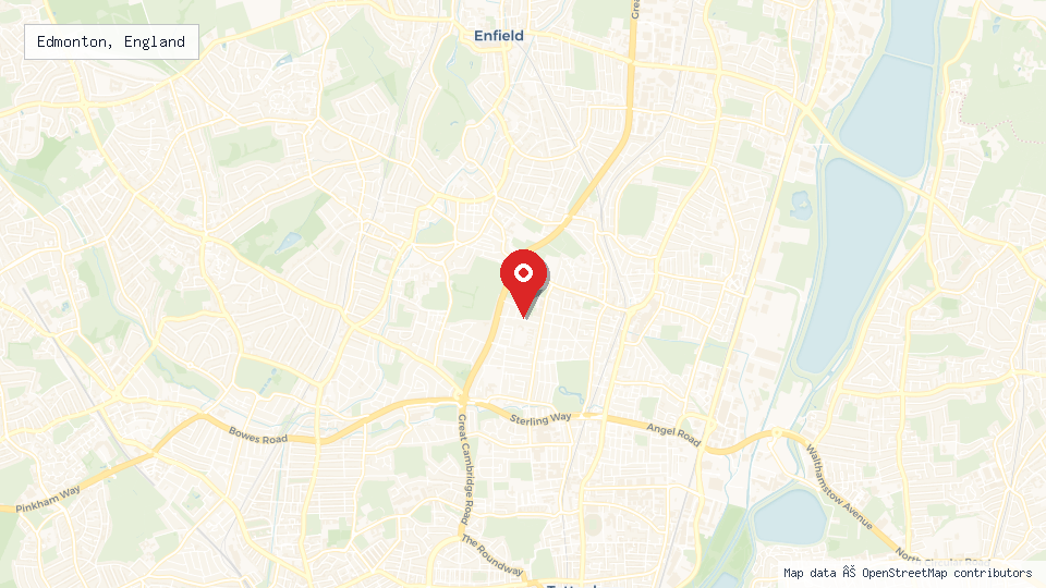 Street map of Edmonton, England with location pin