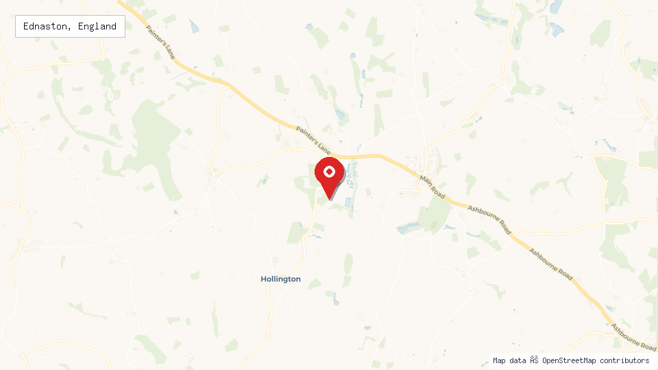 Street map of Ednaston, England with location pin