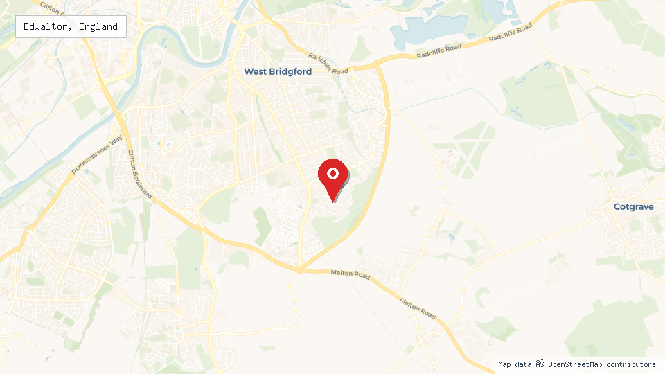 Street map of Edwalton, England with location pin