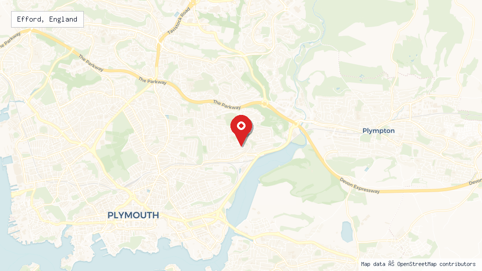 Street map of Efford, England with location pin