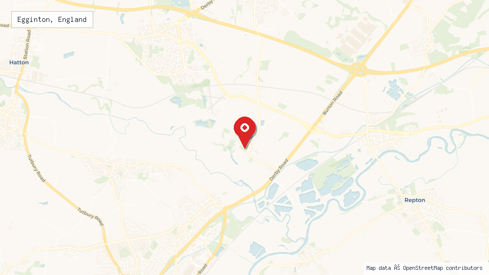 Street map of Egginton, England with location pin