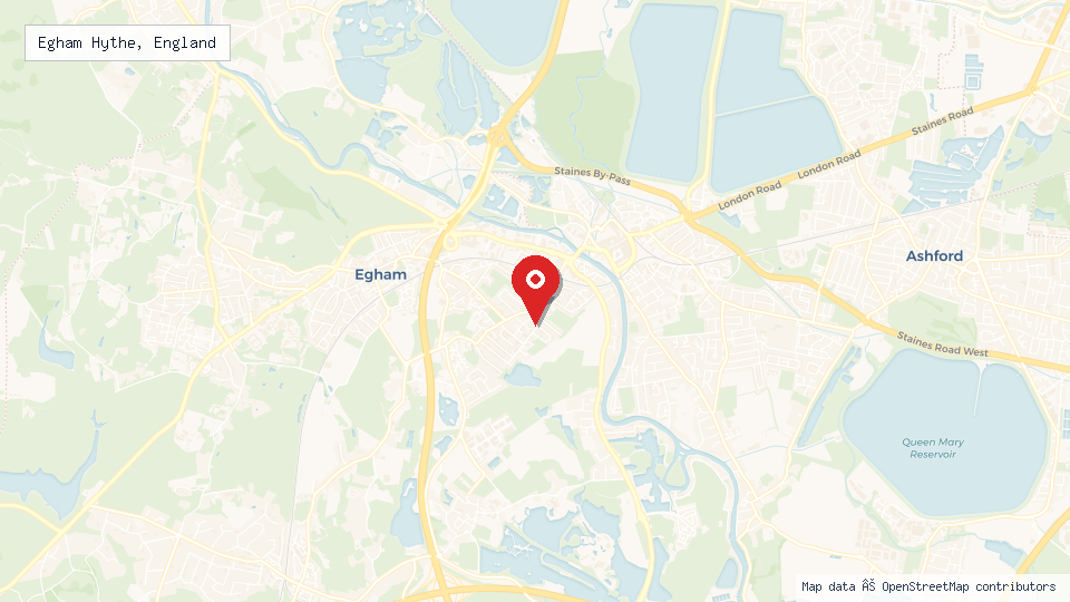 Street map of Egham Hythe, England with location pin