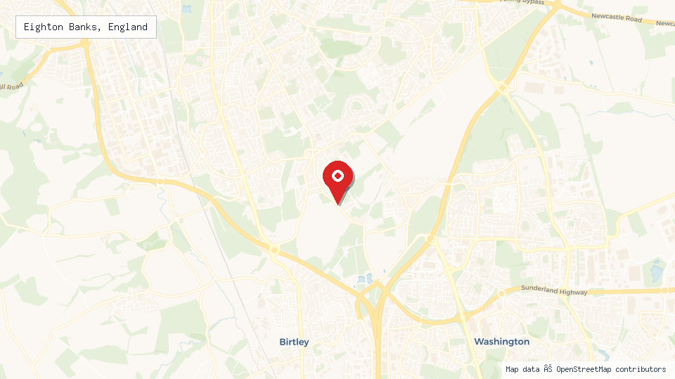 Street map of Eighton Banks, England with location pin