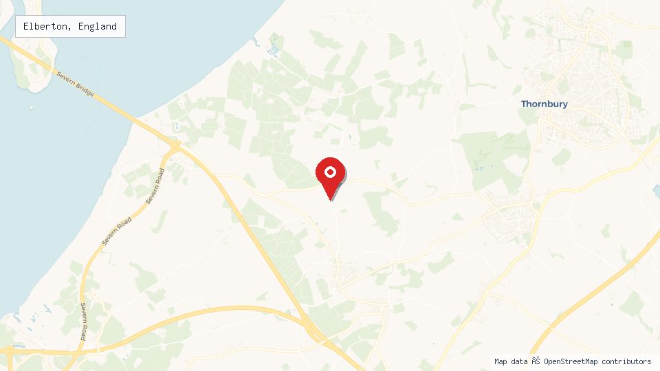 Street map of Elberton, England with location pin