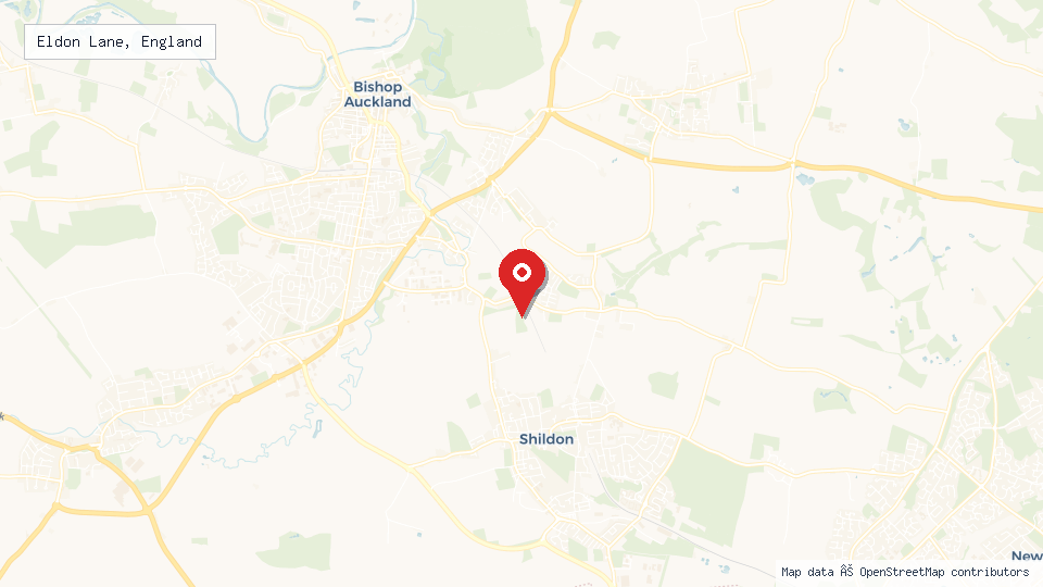 Street map of Eldon Lane, England with location pin