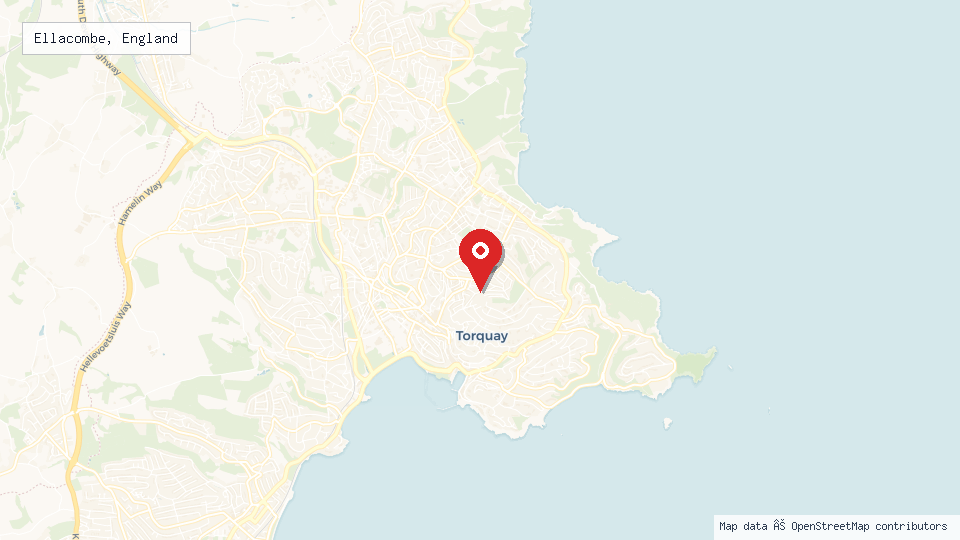 Street map of Ellacombe, England with location pin