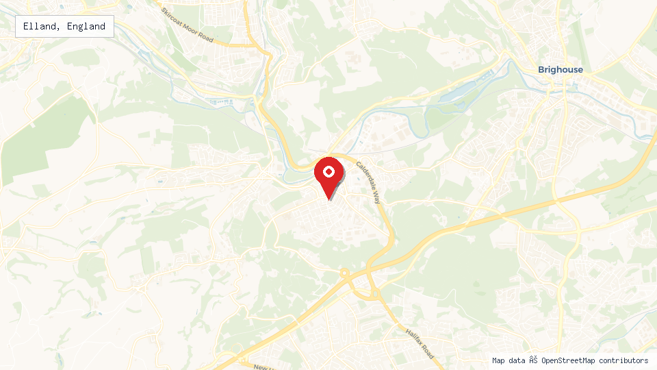 Street map of Elland, England with location pin