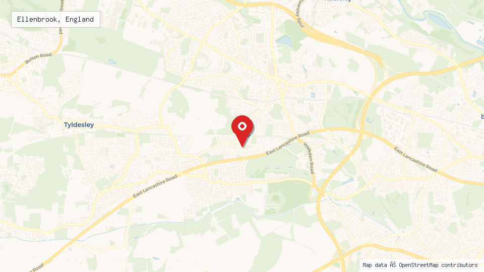 Street map of Ellenbrook, England with location pin