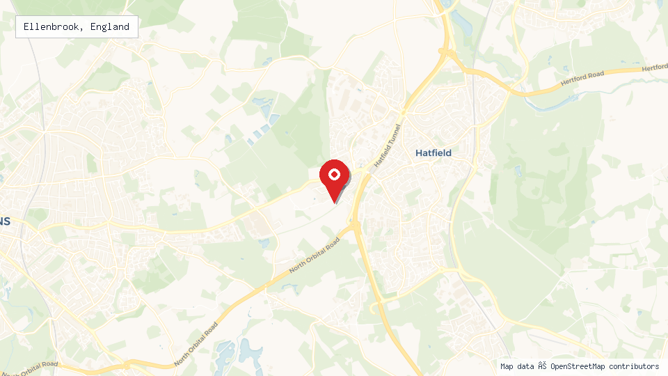 Street map of Ellenbrook, England with location pin