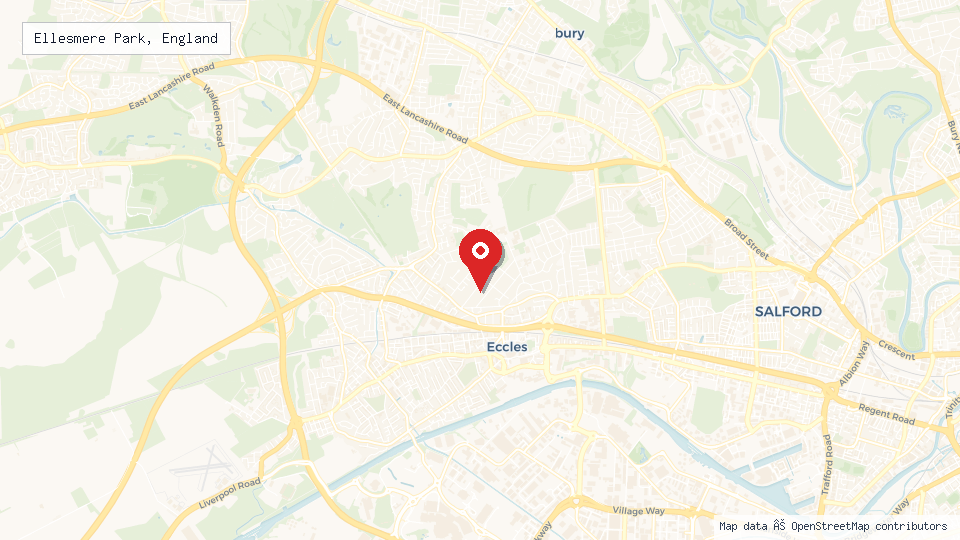 Street map of Ellesmere Park, England with location pin