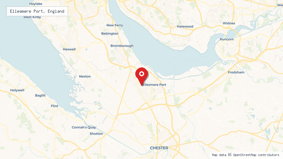 Street map of Ellesmere Port, England with location pin