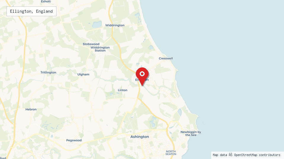 Street map of Ellington, England with location pin