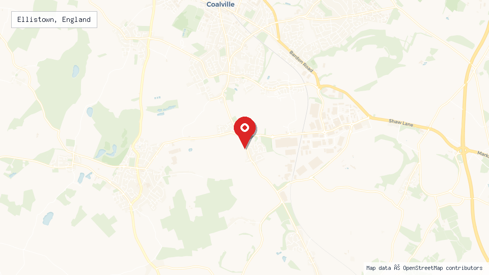 Street map of Ellistown, England with location pin