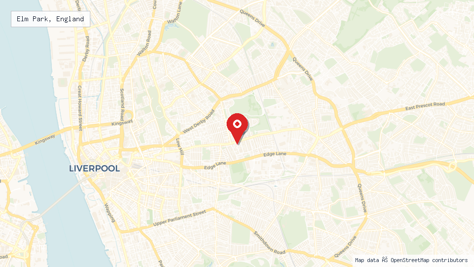 Street map of Elm Park, England with location pin